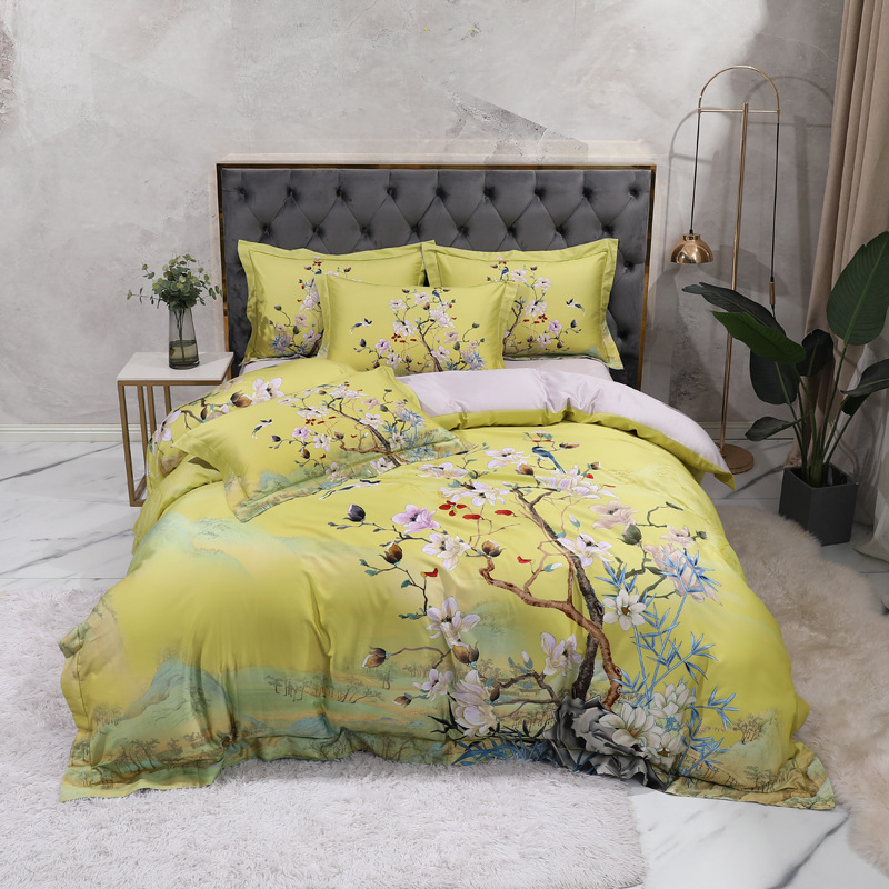 Conjunto de Roupa de Cama com Estampa de Flores Estilo Antigo