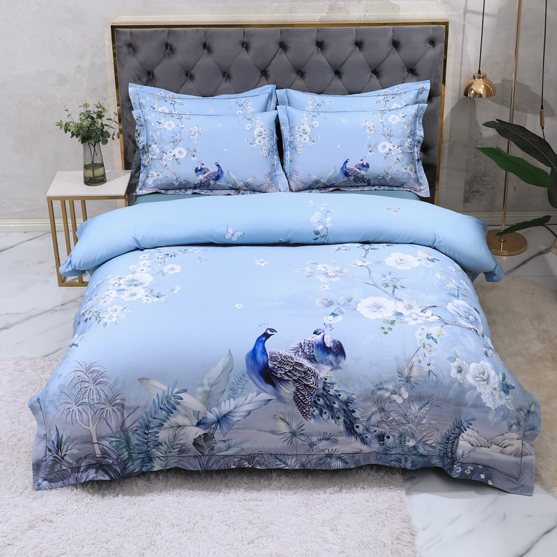 Conjunto de Roupa de Cama com Estampa de Flores Estilo Antigo