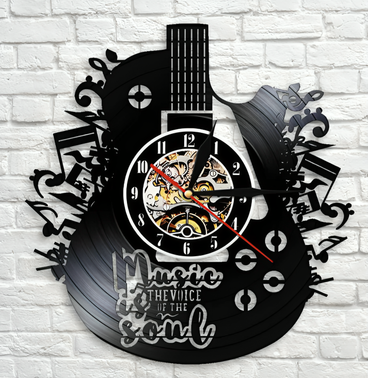 Orologio da Parete in Vinile a Forma di Chitarra - Design Unico per Amanti della Musica