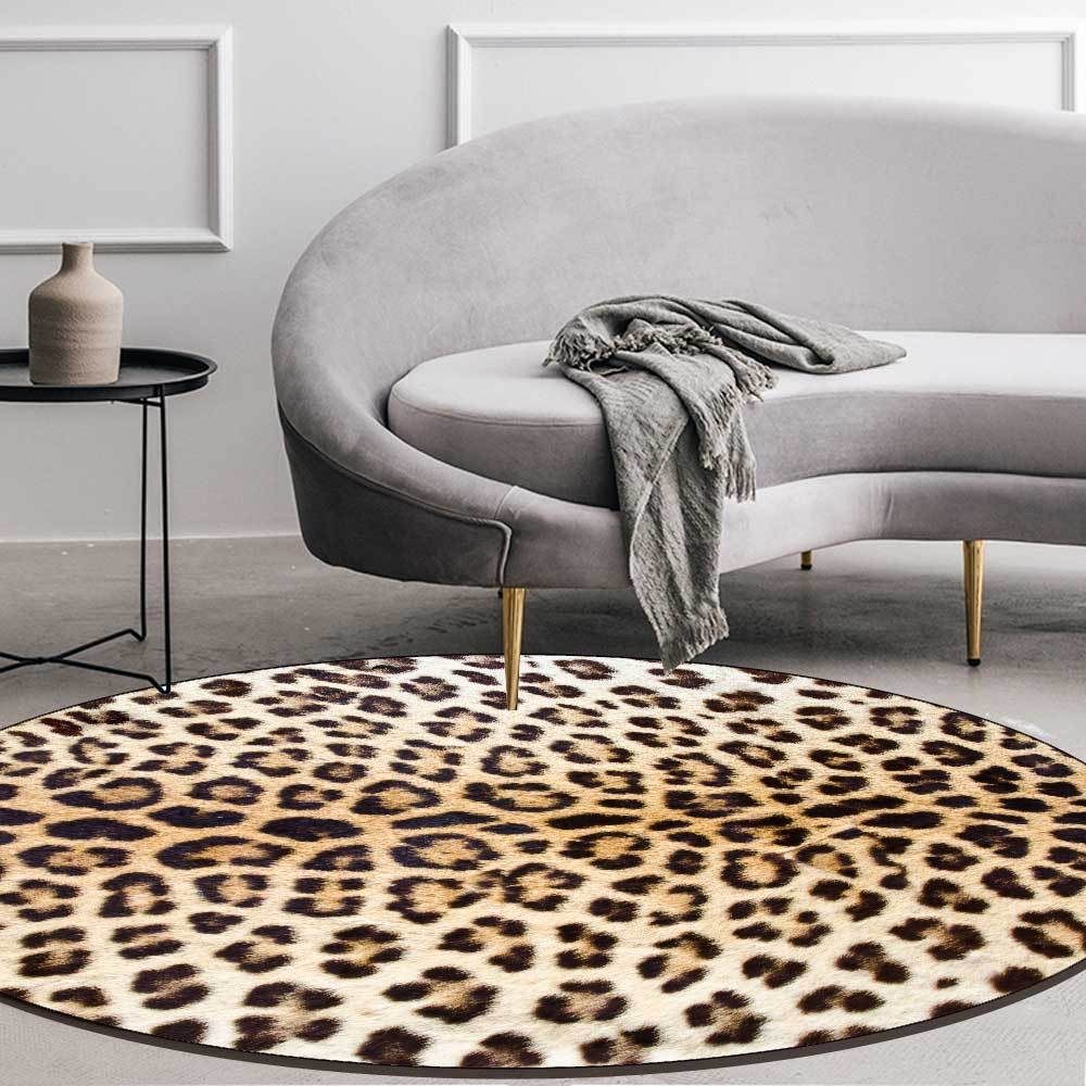 Leopard Print Ronde Vloerkleed - Zacht, Absorberend & Antislip Flanellen Mat voor Woonkamer, Slaapkamer, Hal - Wasbare Huisdecoratie