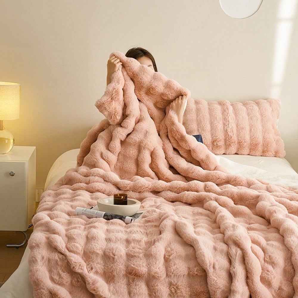 Double-sided Faux Rabbit Fleece Deken - Zachte Warme Deken voor Slaapkamer, Bank en Reizen - Multifunctioneel voor Alle Seizoenen