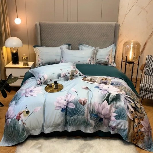 Conjunto de Roupa de Cama com Estampa de Flores Estilo Antigo