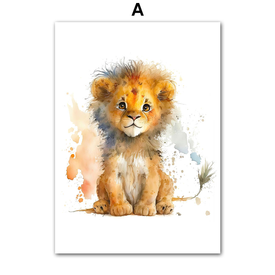 8 piezas Póster de Lienzo, Arte Moderno, Elefante, León, Jirafa, Tigre, Cebra Lindos, Decoración de Pared para Habitación Infantil, Pósters de Animales, Regalo Ideal para Dormitorio, Decoración de Pared, Sin Marco