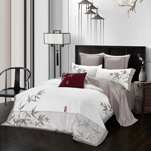 Bamboo White Bloom Duvet Cover Set - Egyptian Cotton