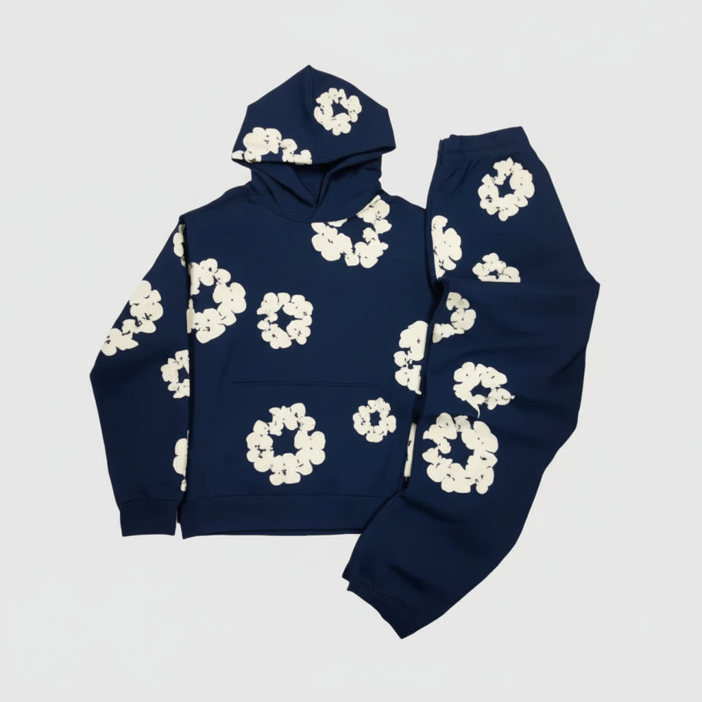 Fato de Treino Amplo Estampado com Flores Conjunto Confortável de Inverno