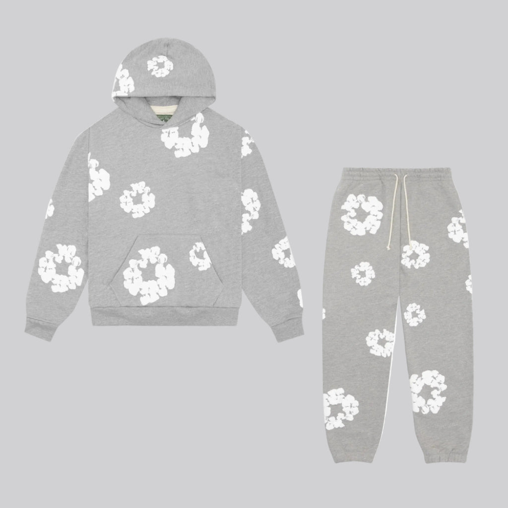 Fato de Treino Amplo Estampado com Flores Conjunto Confortável de Inverno