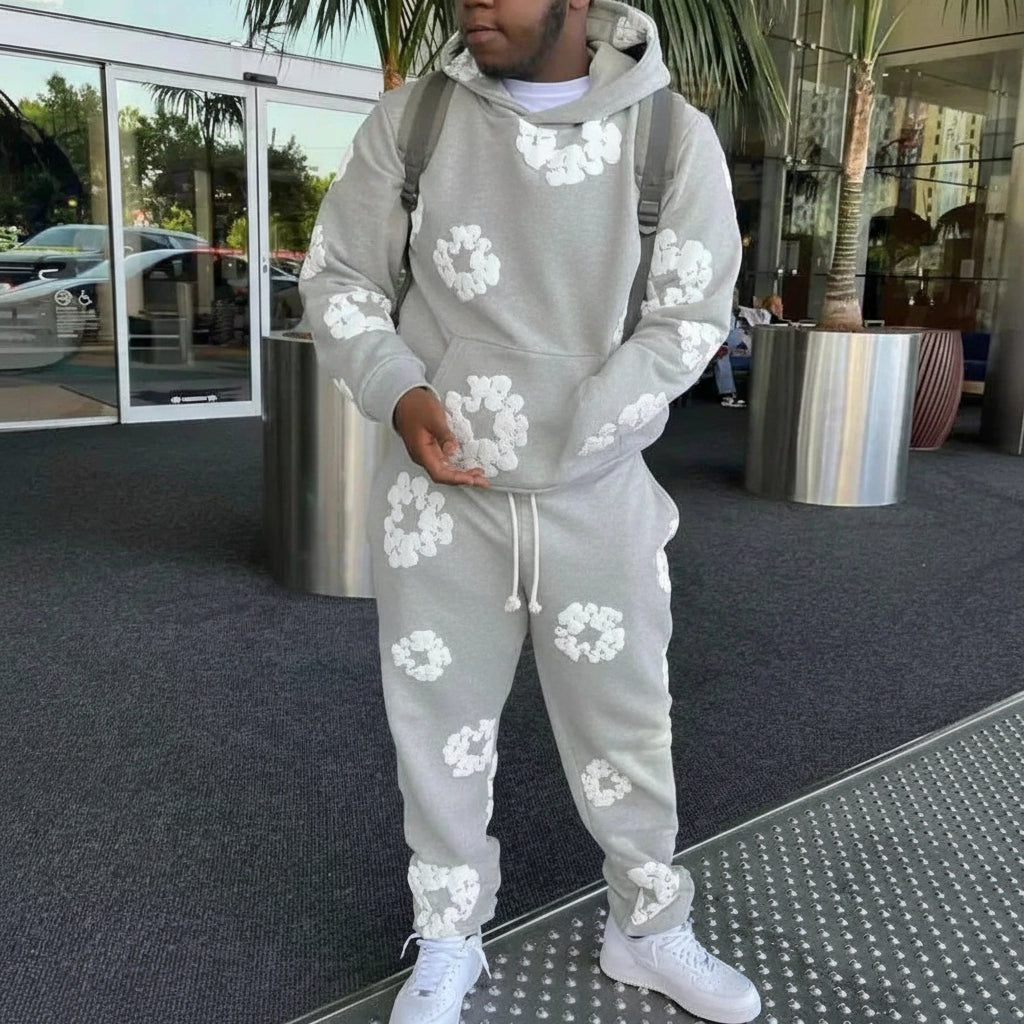 Fato de Treino Amplo Estampado com Flores Conjunto Confortável de Inverno