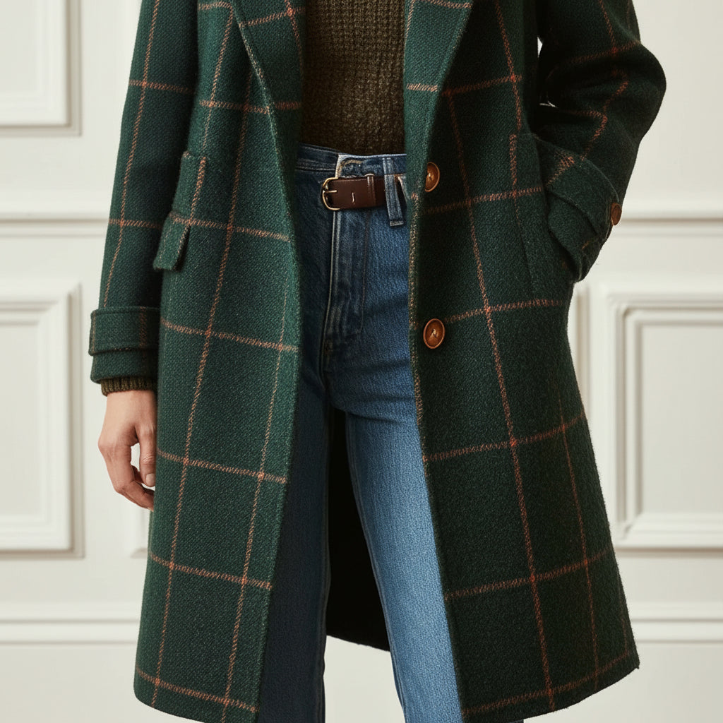 Elegante Dames Jas Ruitpatroon Wolmix Winter