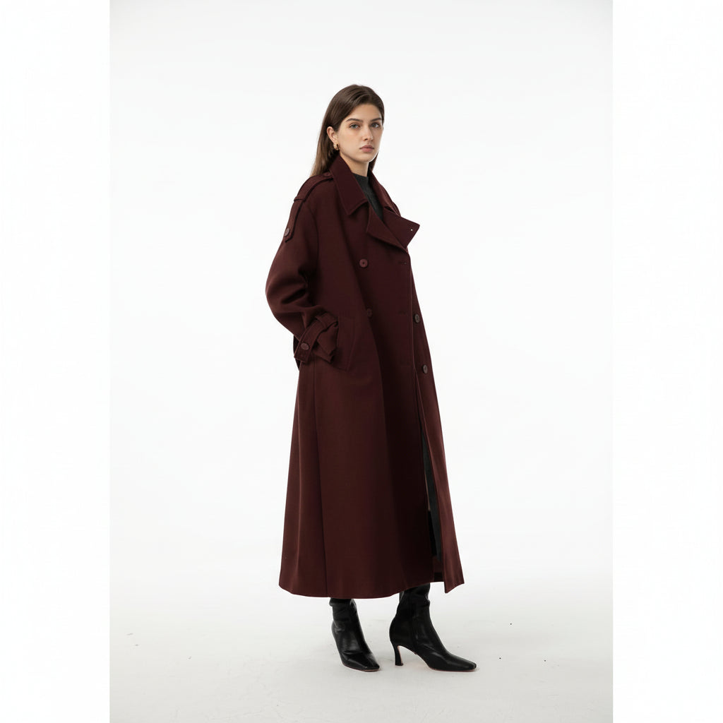 Dames Winterjas Lange Mantel Ceintuur Reverskraag