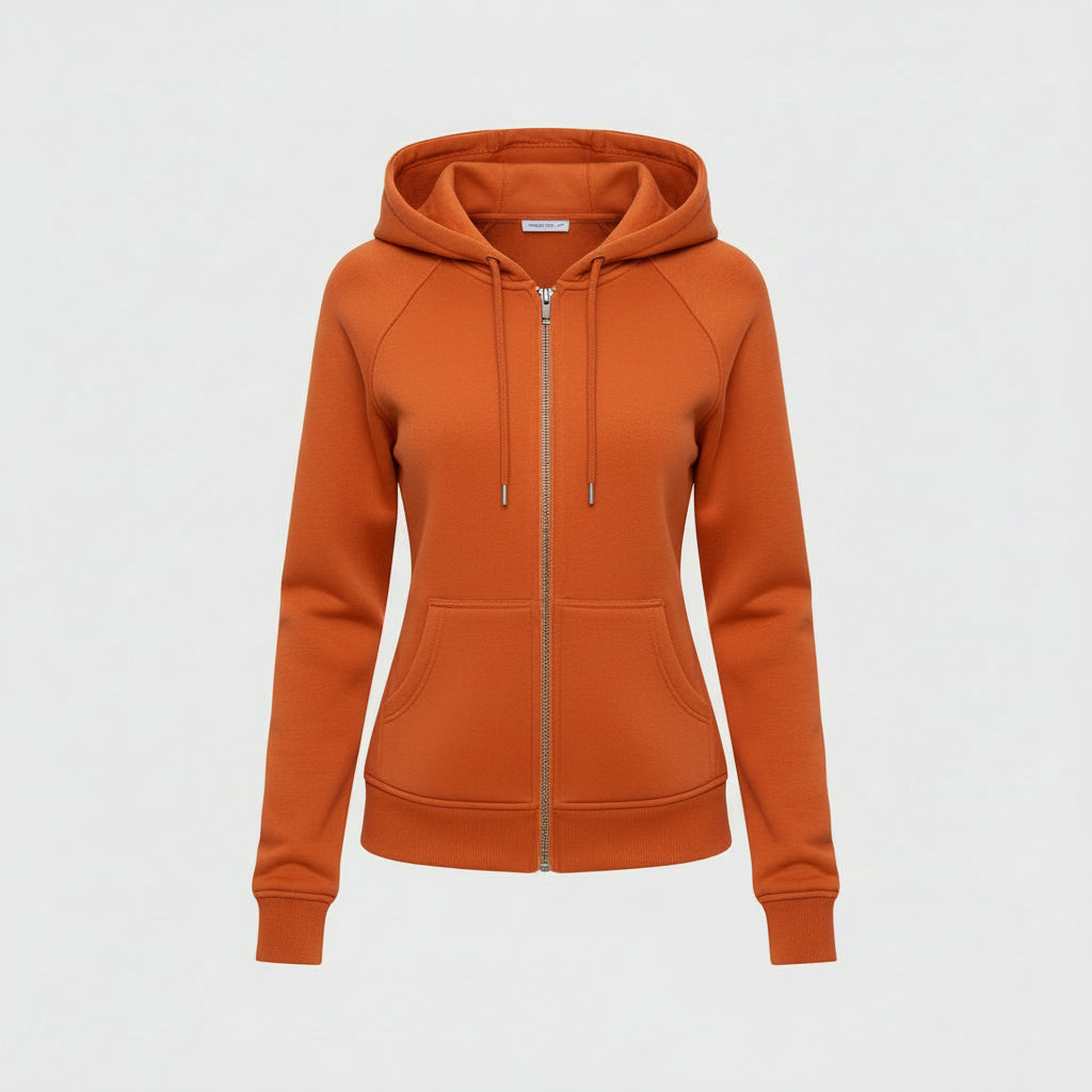 Sweatshirt com fecho de correr para senhora, corte justo, mistura de algodão, colete casual