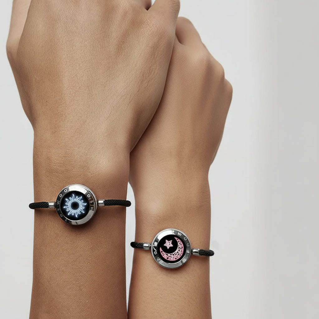 Conjunto de Pulseiras de Parceiro Ligantes Vibração Aço Inoxidável Bluetooth