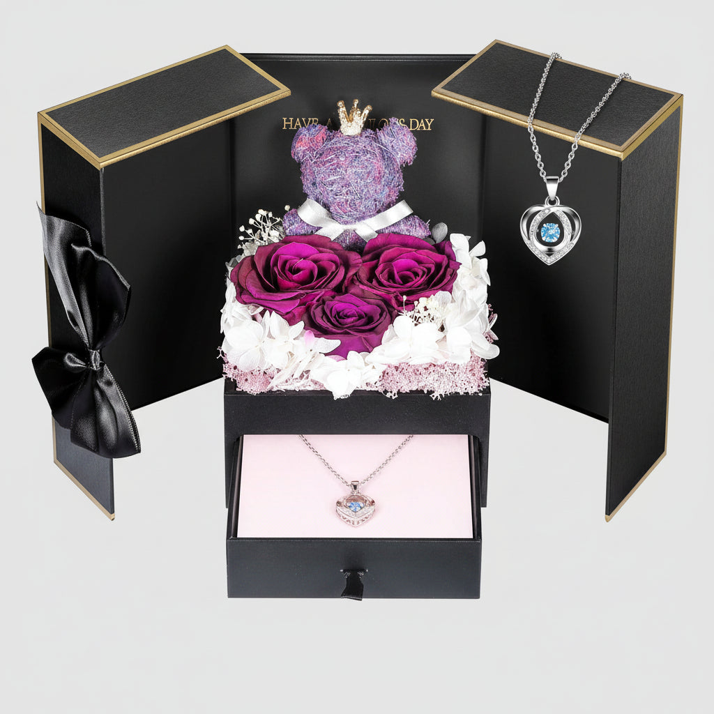Caixa de Presente Rose Guardada Urso Feito à Mão Colar Eu Amo-Te