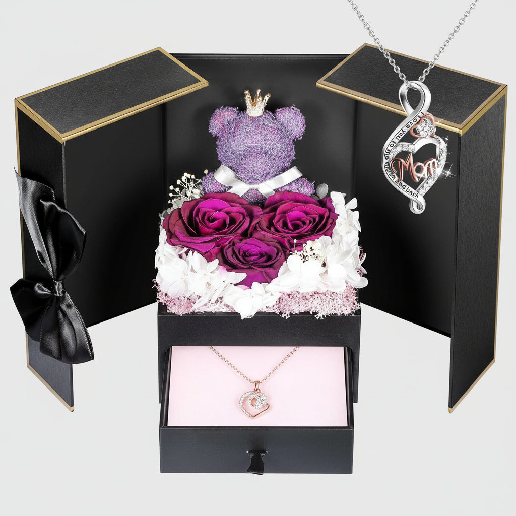 Caixa de Presente Rose Guardada Urso Feito à Mão Colar Eu Amo-Te