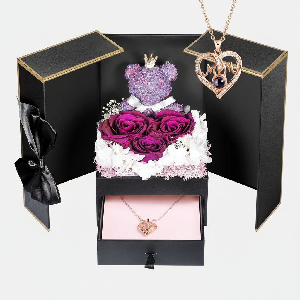 Caixa de Presente Rose Guardada Urso Feito à Mão Colar Eu Amo-Te