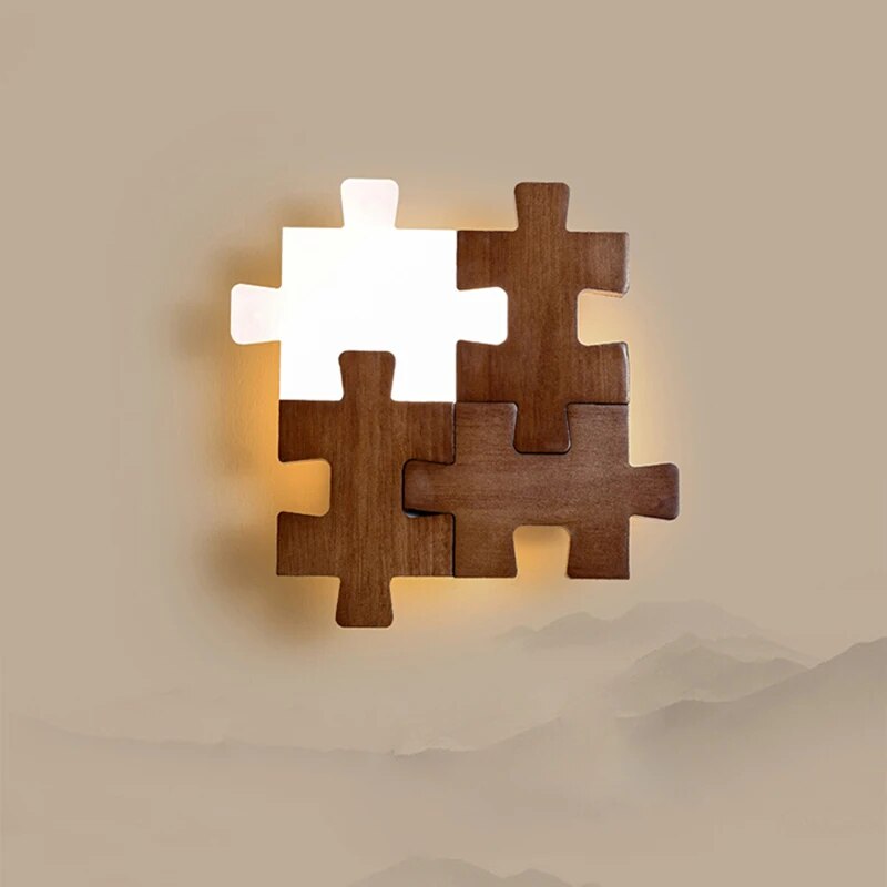 PuzzleGlow - Houten Puzzel Wandlamp LED – Creatieve Kinderkamer- en Woonkamerlamp
