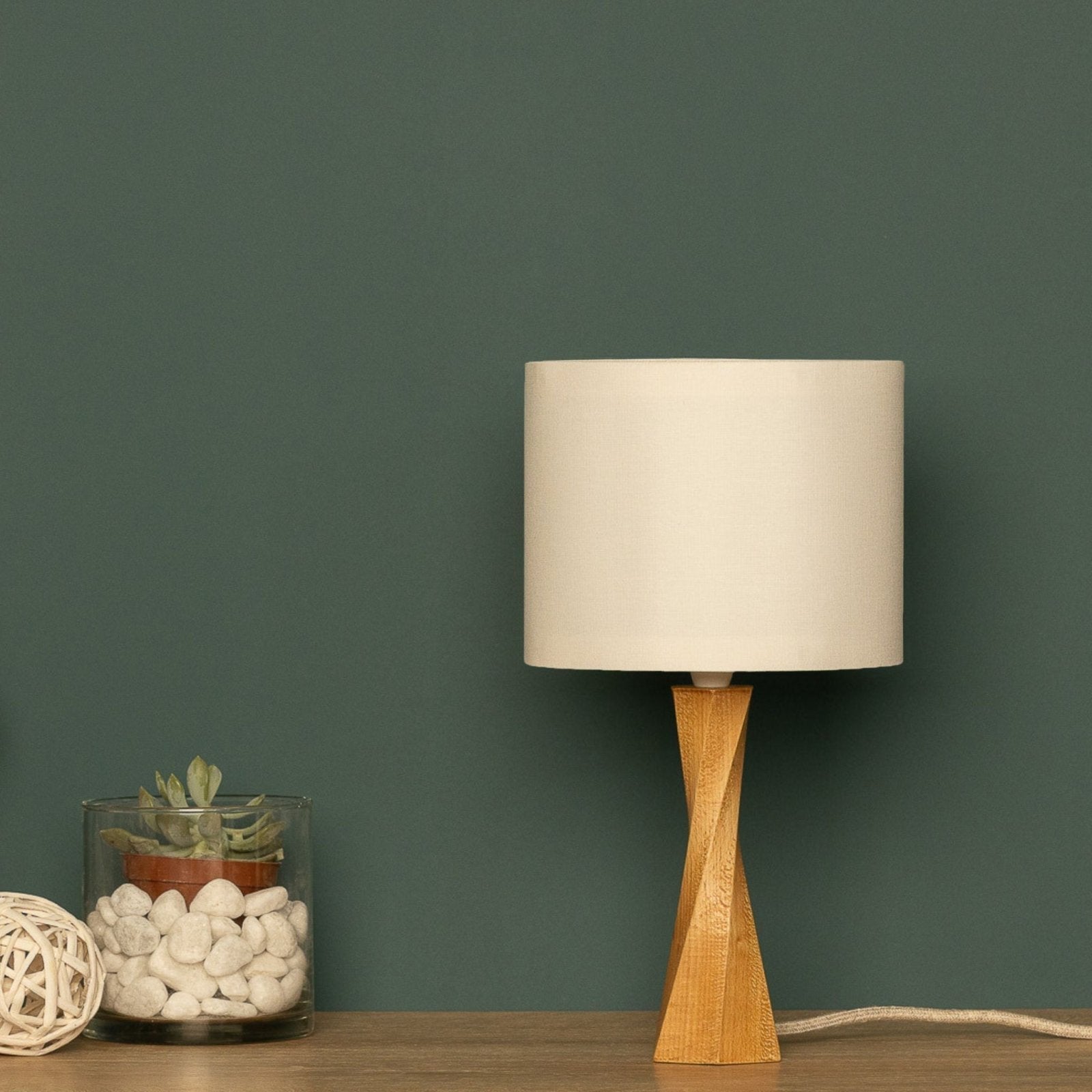 LumiWood - Lámpara de Mesa Moderna de Madera con Pantalla de Tela | Diseño Escandinavo