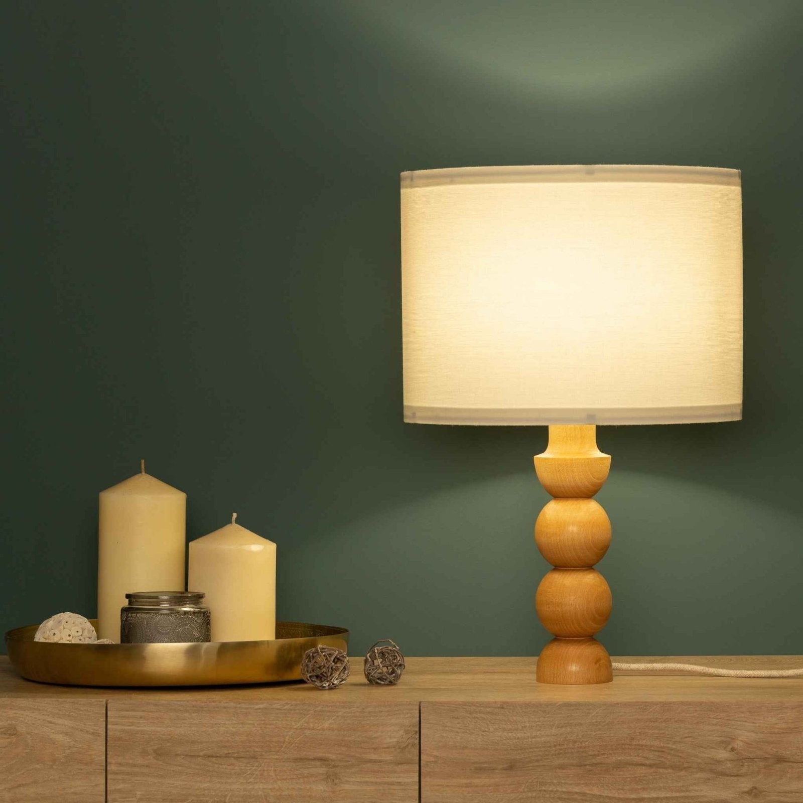 LumiWood – Houten Tafellamp met Stoffen Kap, Scandinavisch Nachttafellampje