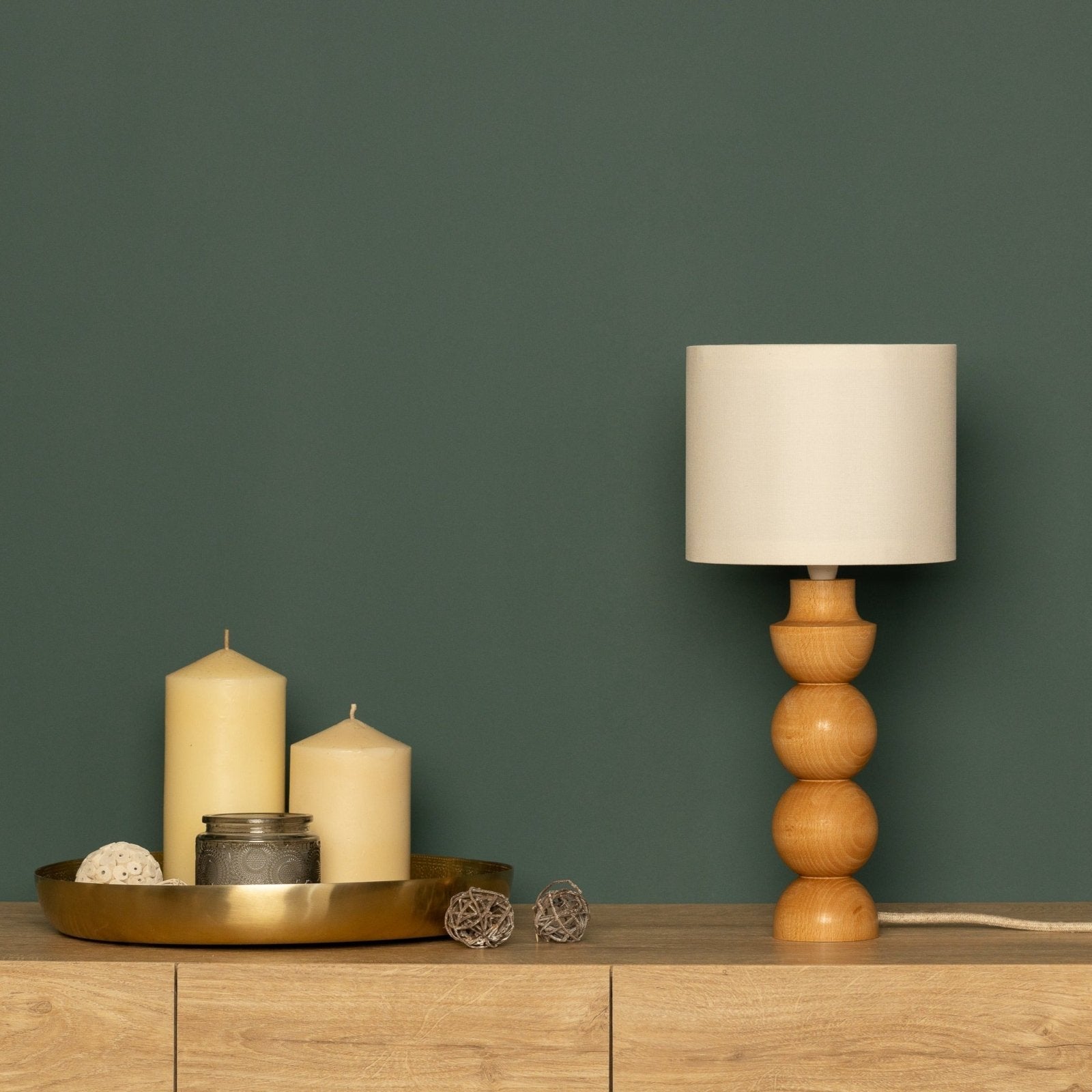 LumiWood – Houten Tafellamp met Stoffen Kap, Scandinavisch Nachttafellampje