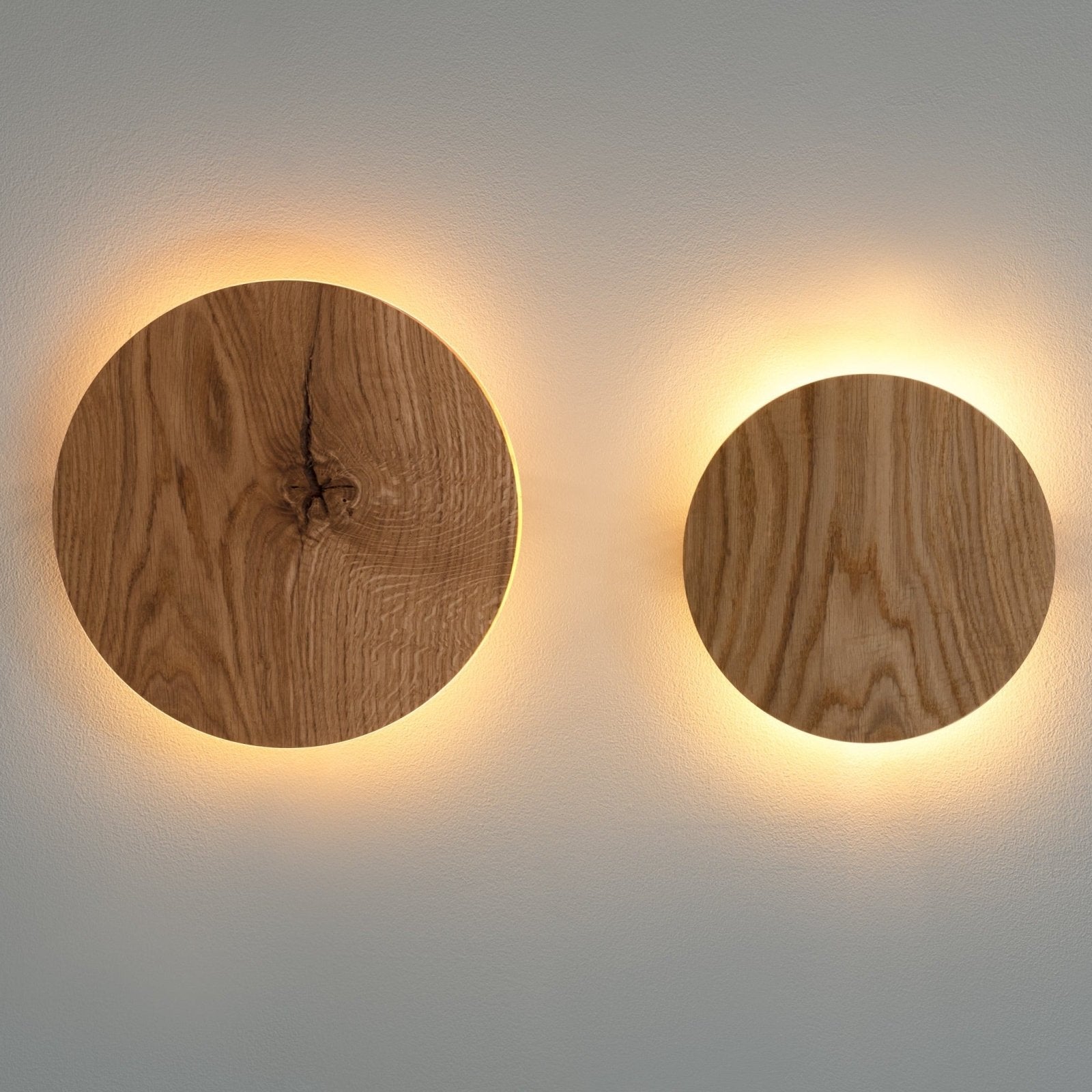 HoutGlow - Ronde LED Wandlamp van Eikenhout met Indirect Licht