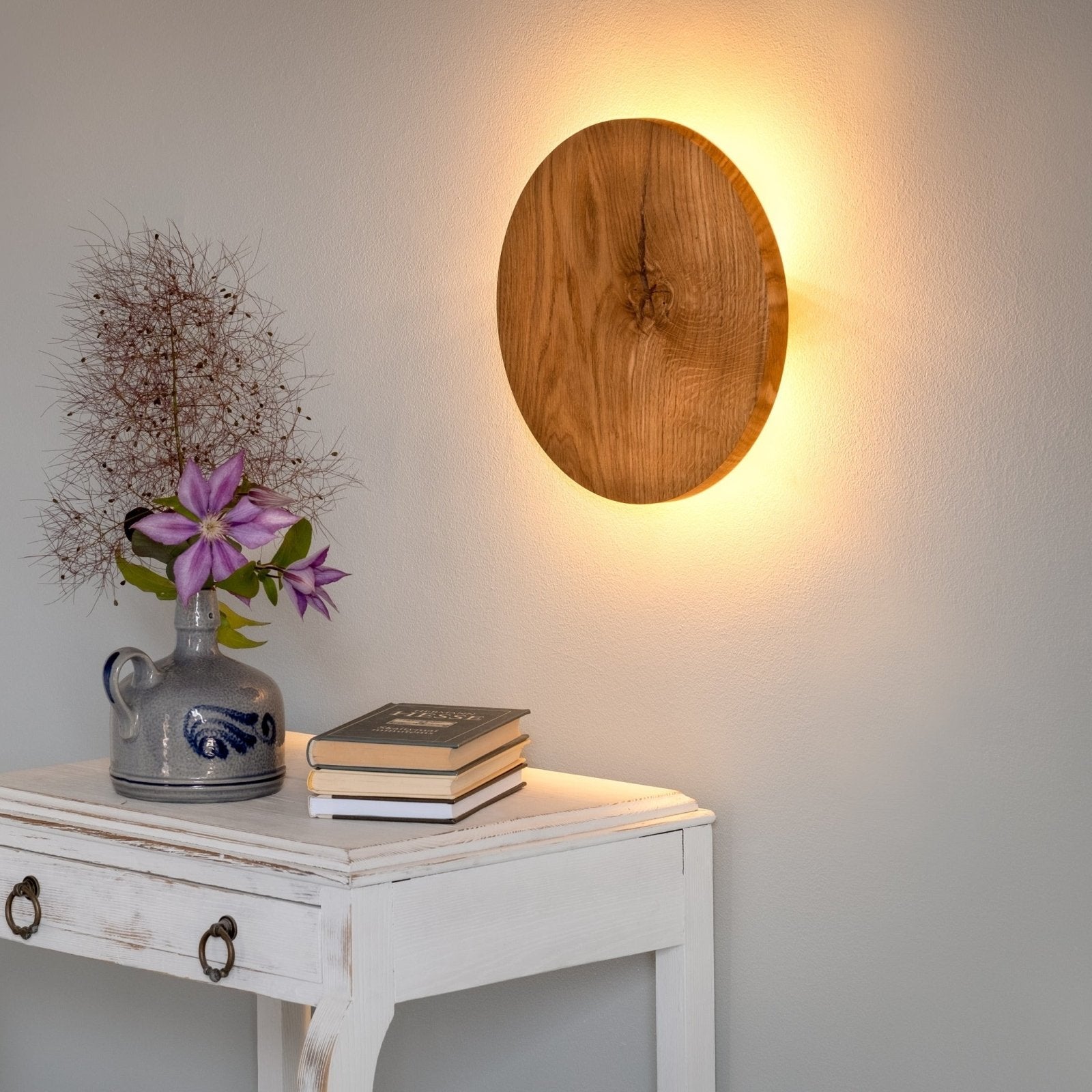 HoutGlow - Ronde LED Wandlamp van Eikenhout met Indirect Licht