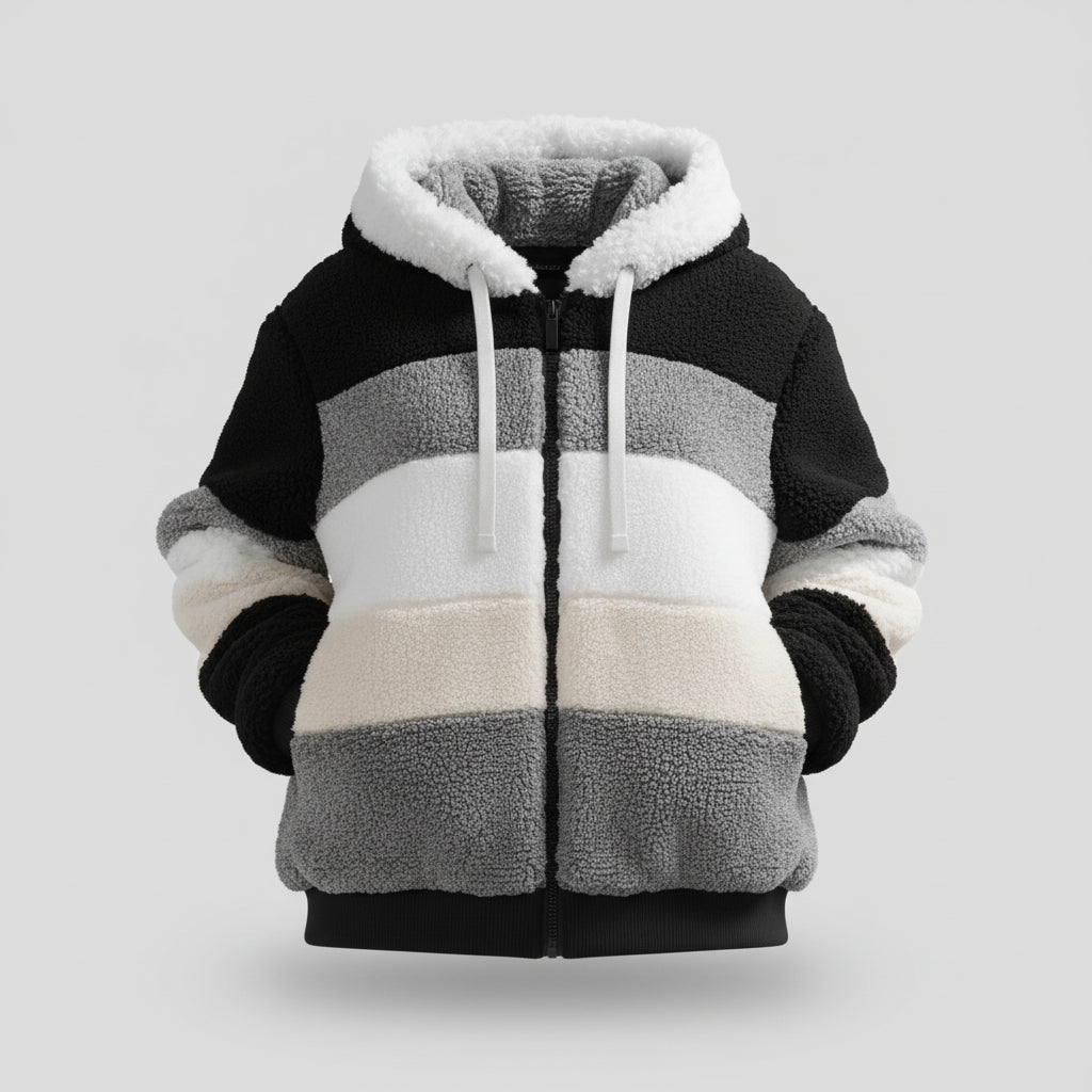 Dames Winterjas Teddy Oversized Kleurblok Capuchon Rits