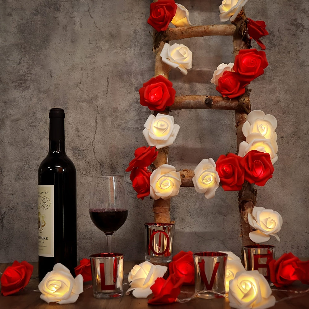 Luzes de Rosas LED para o Dia dos Namorados com 10 Leds Alimentadas a Pilhas
