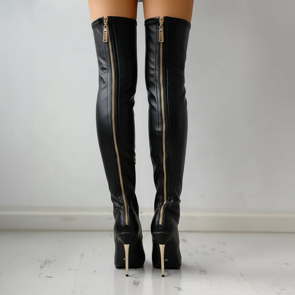 Dames Laarzen Hoge Knielaarzen Van Leer Hak Winter