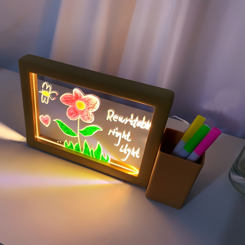 GlowNote - USB LED Nachtlamp met Overschrijfbaar Acryl Bord