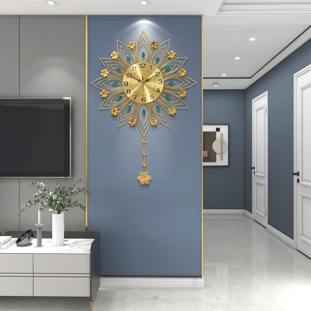 GoldenBloom - Luxury Silent Wall Clock with Elegant Floral Details