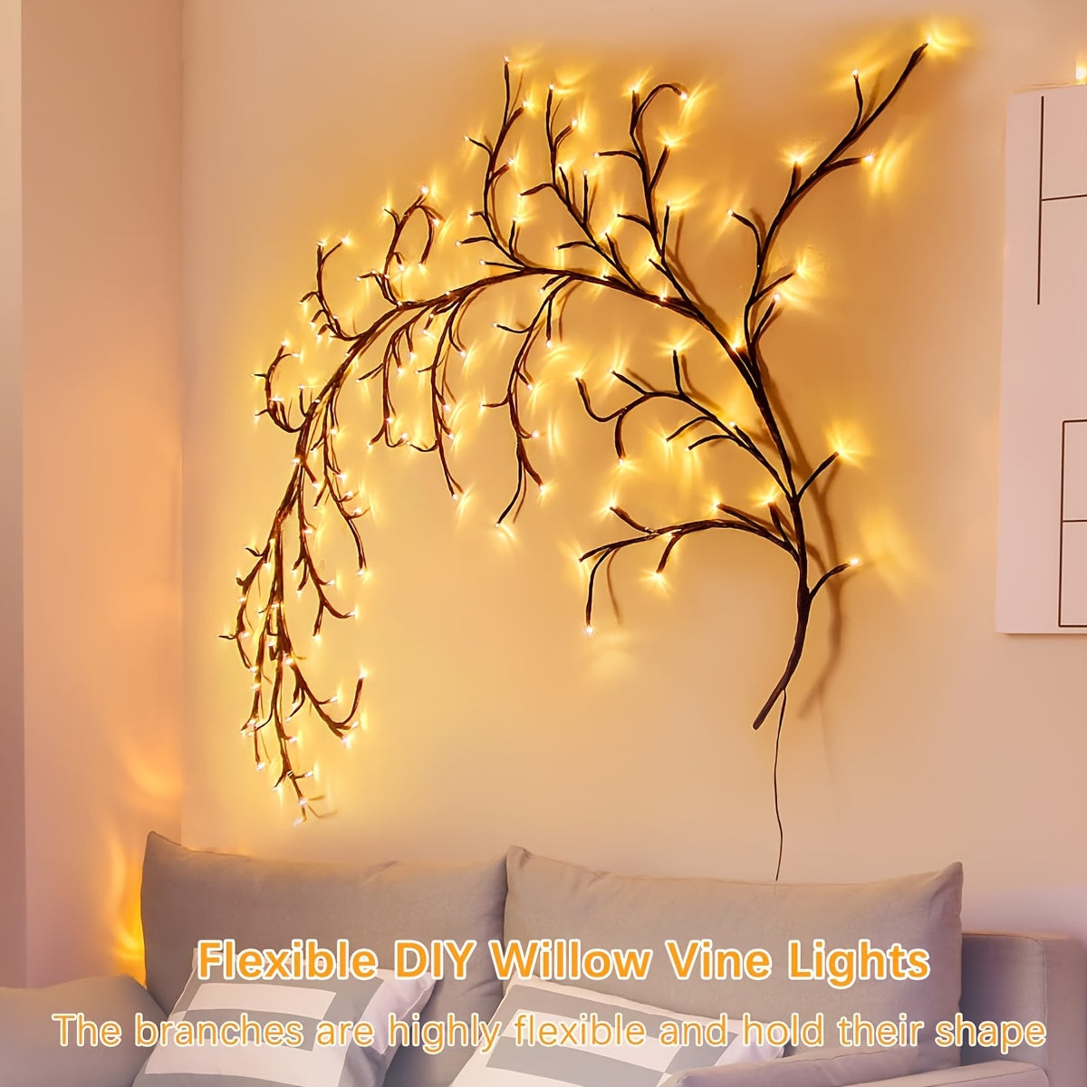 WillowLicht - 1 Stuk 72/96 LED Buigbare Wilgentak Verlichting met 8 Lichtmodi