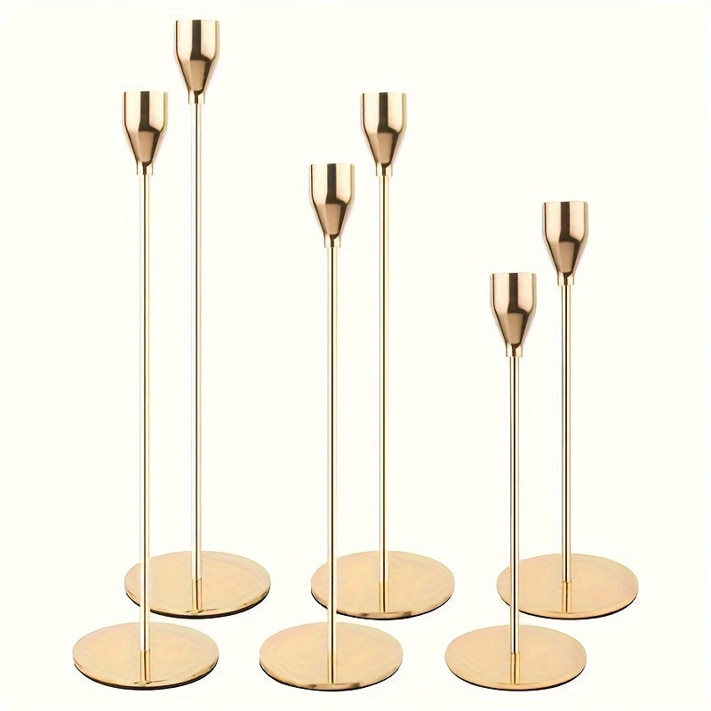 6-delige Set Zwarte/Gouden Kandelaar - Voor Restaurant, Bruiloft, Diner & Feestdecoratie