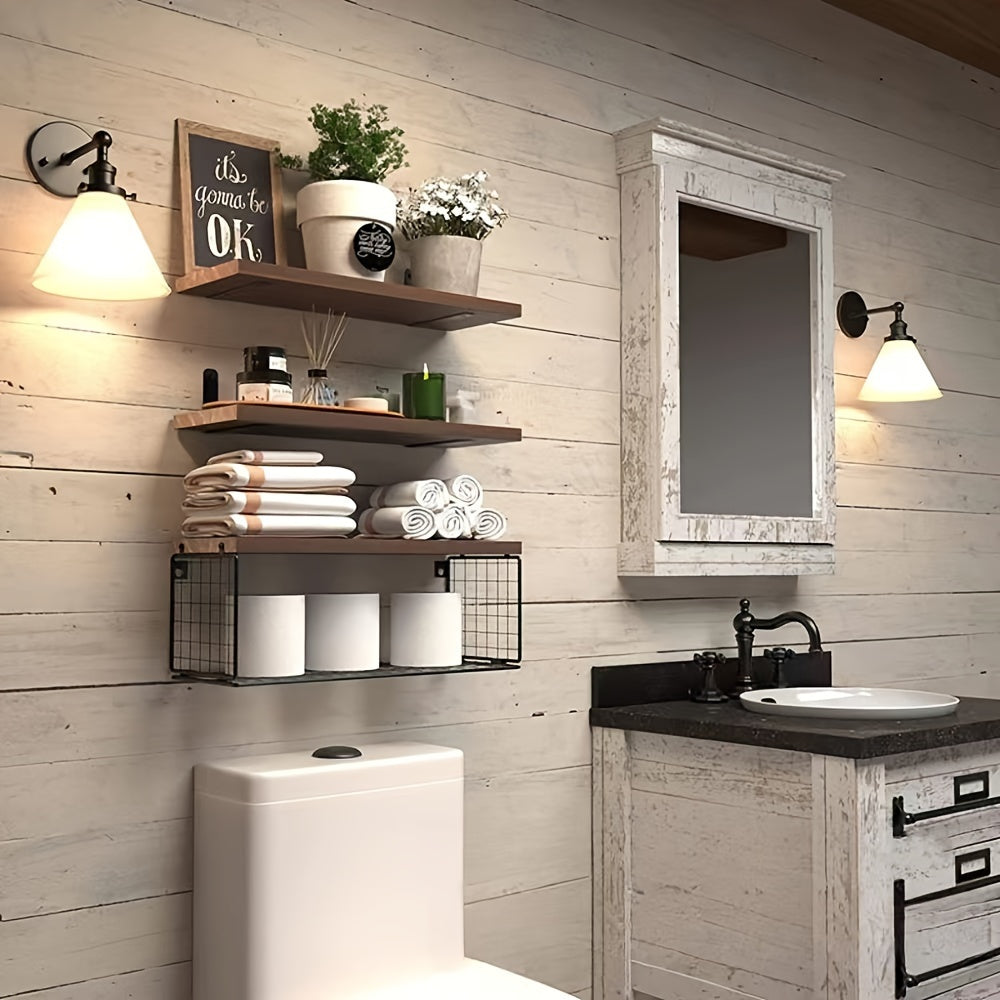 ShelfSet - Houten Drijvende Opbergrekken - Set van 3 Badkamer Planken