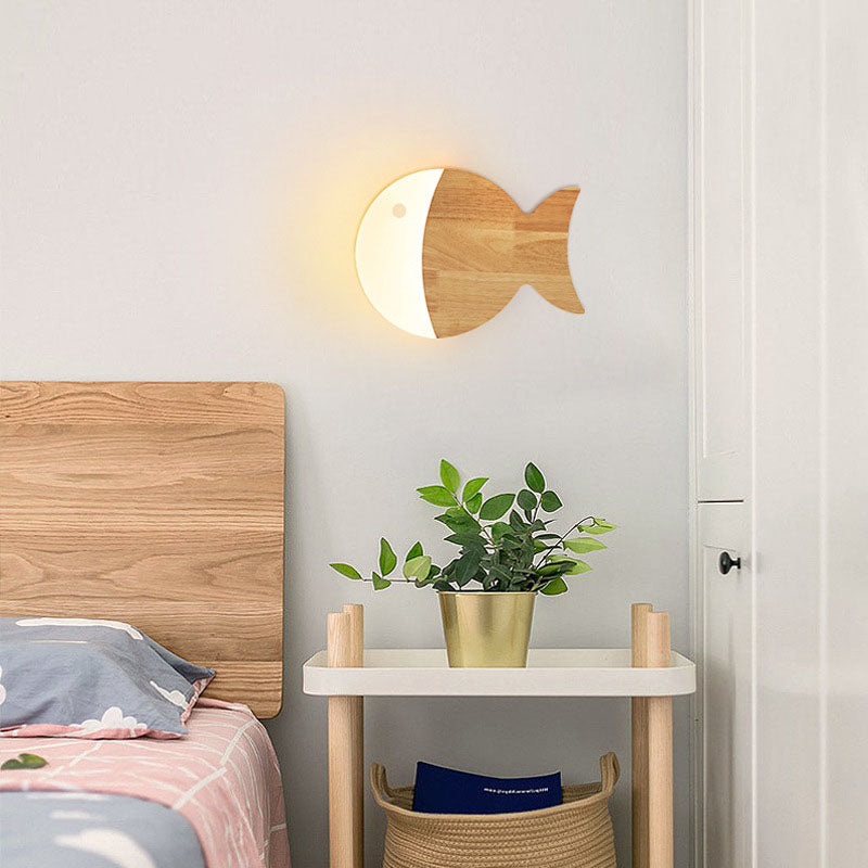 Nordic Creative Simple Wooden Art Small Fish LED Lamp