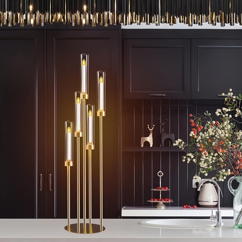 Golden metal & acrylic candlestick - 5-arm elegant table decoration for weddings and parties