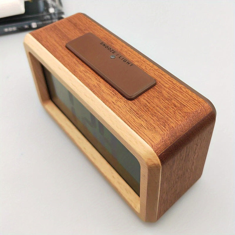 WoodChrono - Chique Houten Wekker met Kalender & Temperatuurweergave