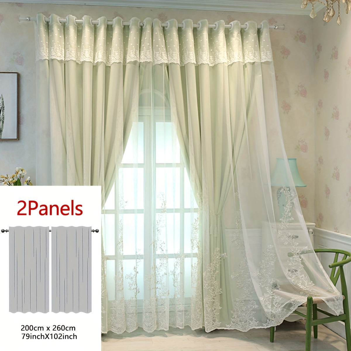 2 Pezzi Tenda Ricamata con Fate Elfiche - Pannelli di Tenda Traslucidi con Tessuto Integrato e Anelli