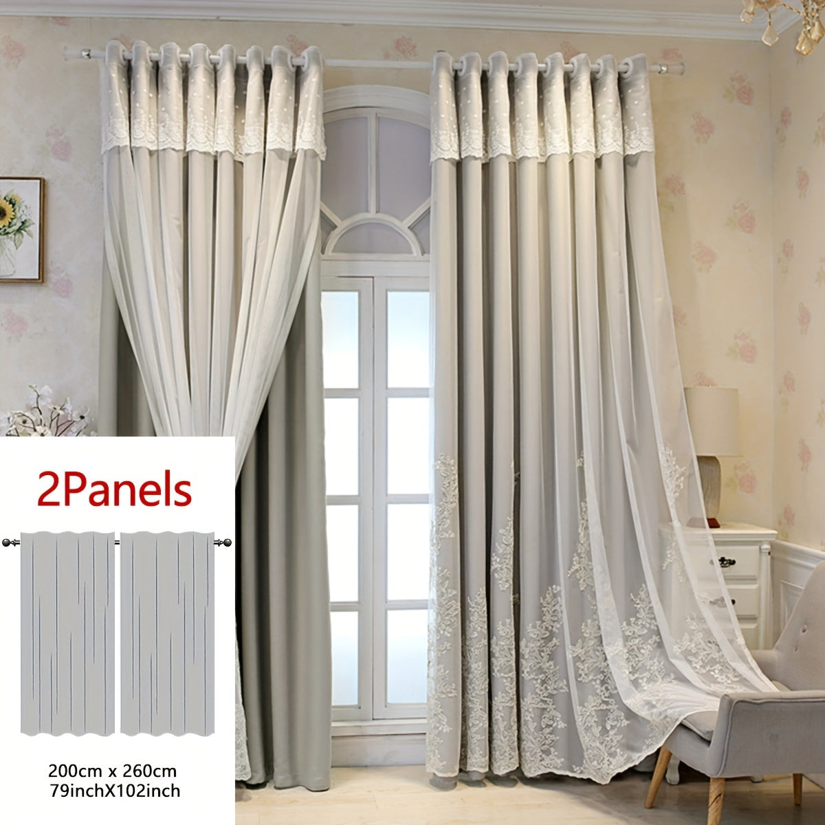 2 Pezzi Tenda Ricamata con Fate Elfiche - Pannelli di Tenda Traslucidi con Tessuto Integrato e Anelli