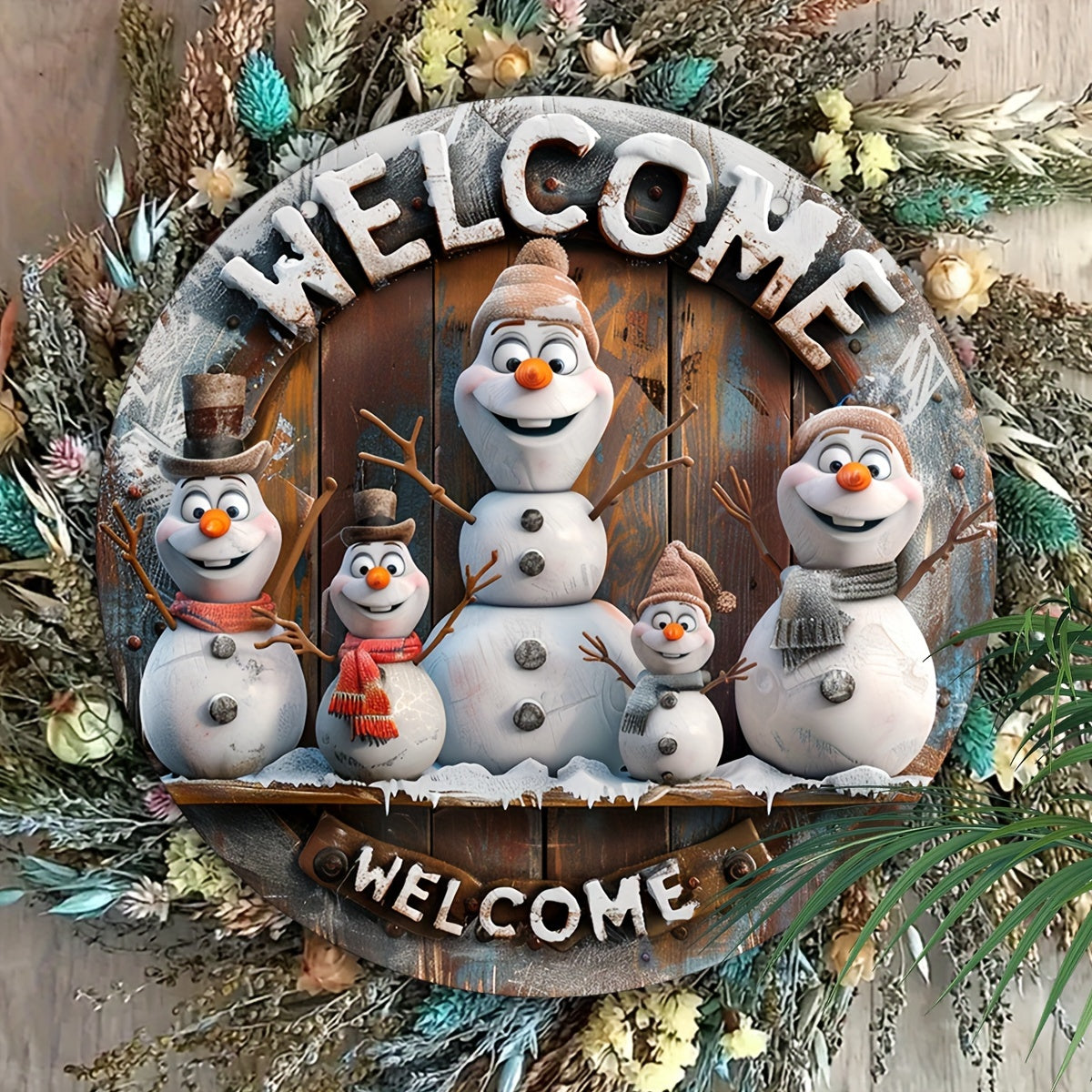 WelkomBord - Houten Kerstdecoratie Sneeuwpop Vintage