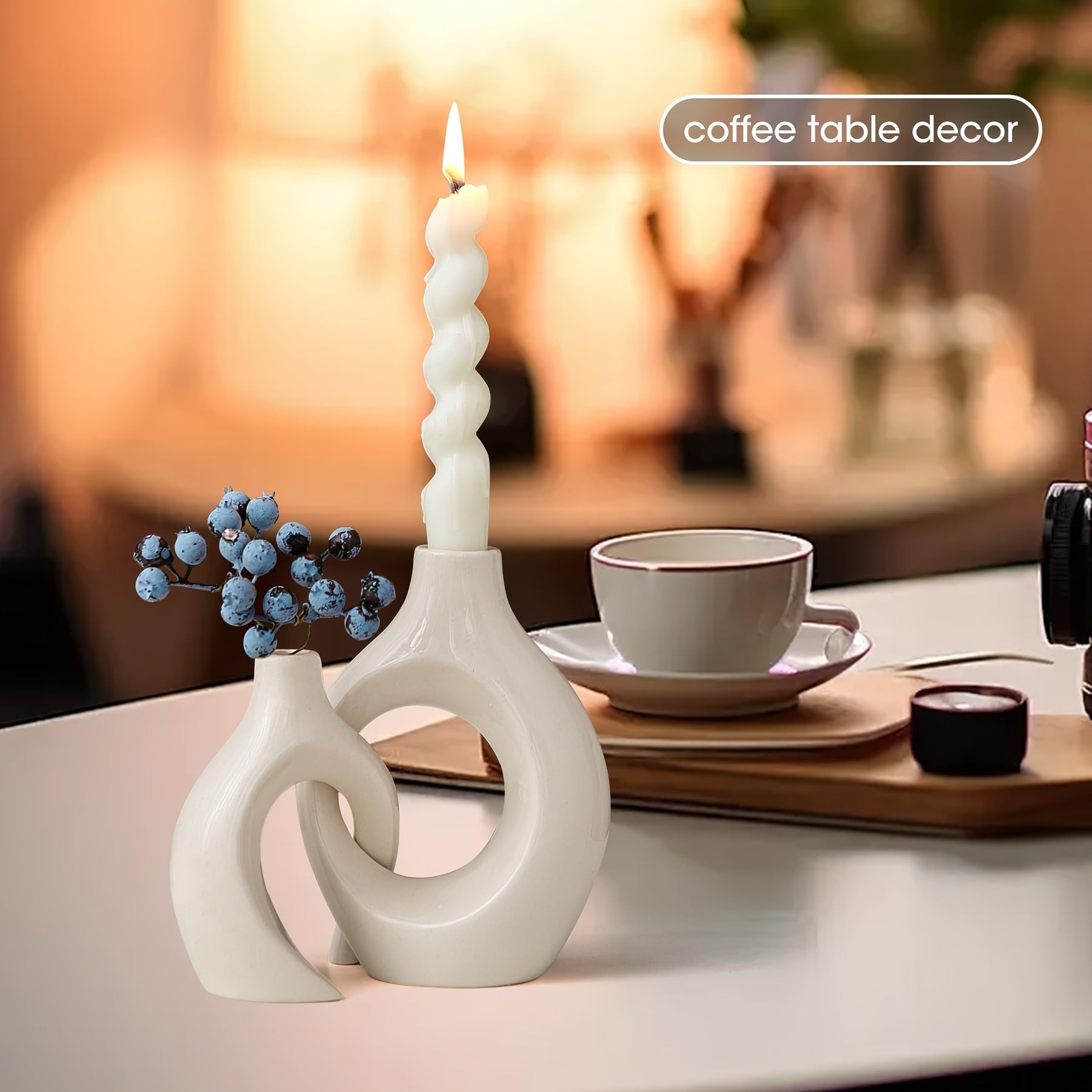 2-delige Set Keramische Kandelaren - Matte Afwerking, Modern Minimalistisch Ontwerp voor Tafeldecoratie