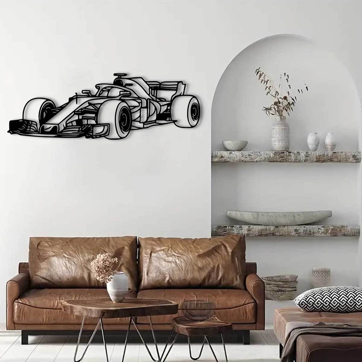 RaceSculpt - Formule Raceauto Metalen Muursculptuur