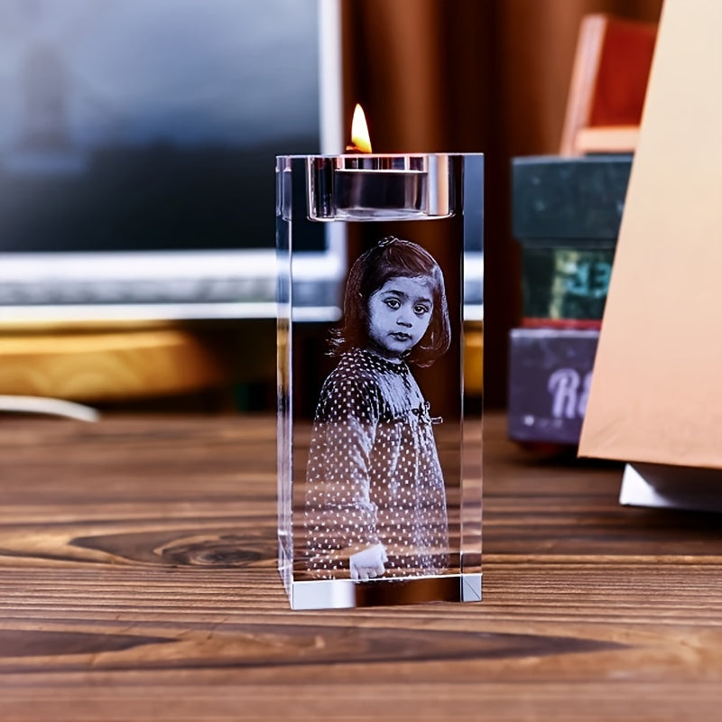 Gepersonaliseerde Glazen Fotokandelaar - Aanpasbaar Cadeau voor Bruiloft, Verjaardag of Feestdagen - Decoratief Art Deco Glas