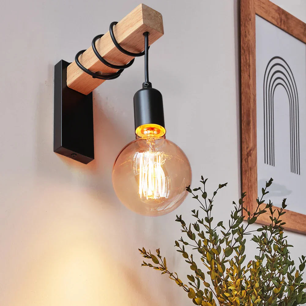 IronWood – Lámpara de pared industrial de hierro y madera