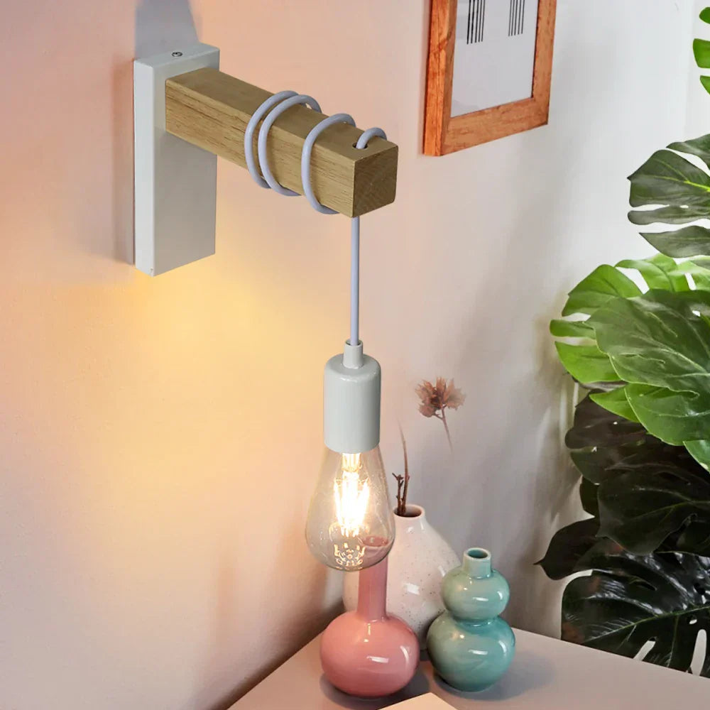 IronWood – Lámpara de pared industrial de hierro y madera