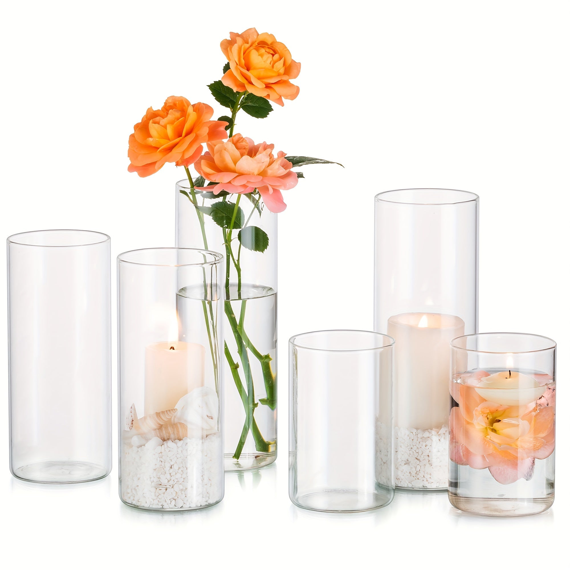 Set van 6 glazen kandelaar - Romantische hurricane houders met gelakte afwerking, perfect voor kerst, Halloween, Pasen en meer