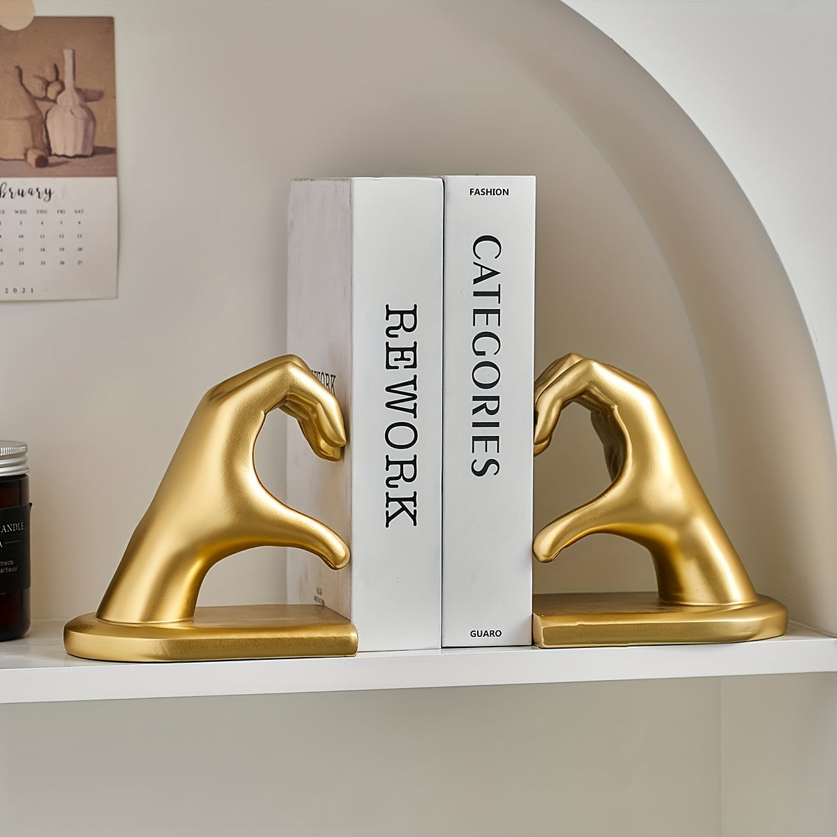GoldenHeart - Set di 2 Fermalibri - Scultura d'Arte Moderna per Decorazione della Casa