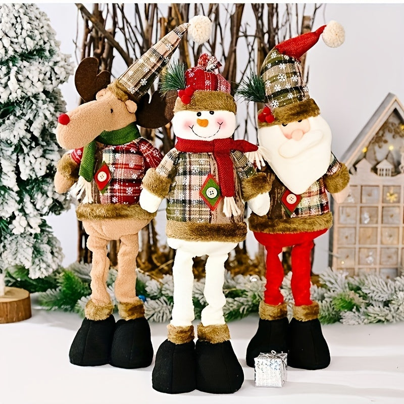 FestiveDecor - 3 Stuks Kerstversiering: Kerstman, Sneeuwpop & Eland Beeldjes