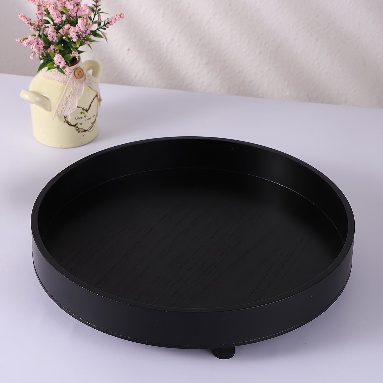 ClassicTray - Zwart Ronde Houten Dienblad | Klassiek Ontwerp voor Decor & Opslag