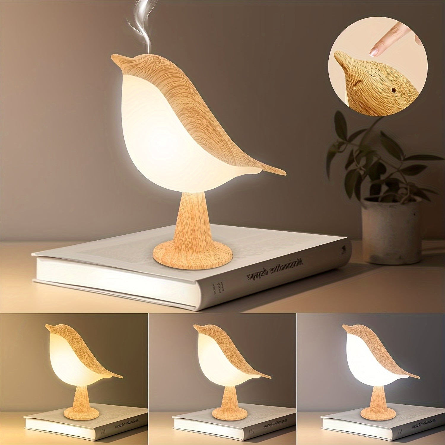 BrightNest - Lámpara de mesa LED para pájaros recargable por USB con atenuación táctil