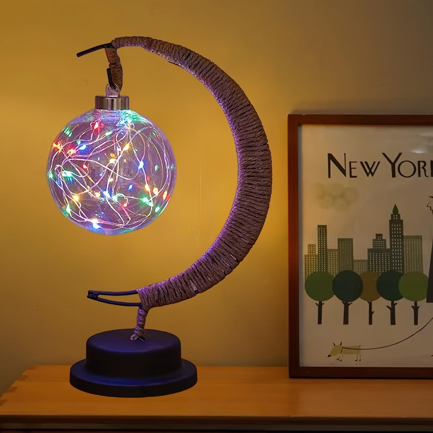 LunarGlow - Smeedijzeren Maanlamp Met LED-bal