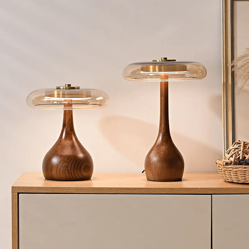 MushroomLuxe – Lámpara de mesa vintage de cobre con diseño de vidrio